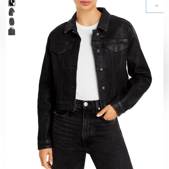 FRAME | NWT | Unique Cropped Coated Denim Noir Jacket | M - Picture 1 of 15